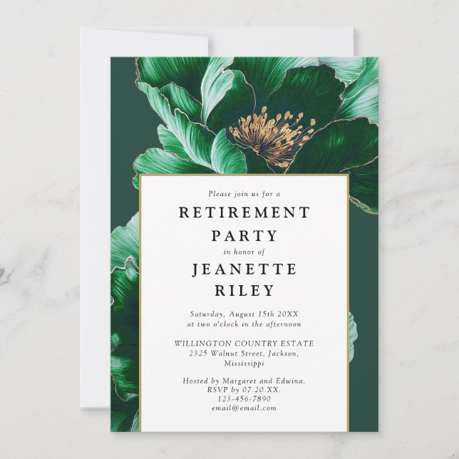 Green Elegant Modern Floral Retirement Party Invitation (Front)