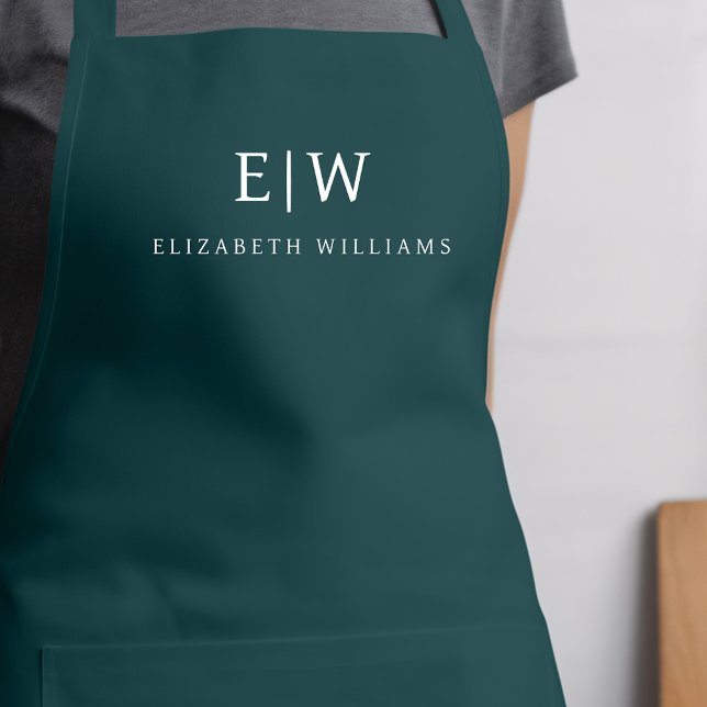Green Elegant Modern Minimalist Monogram Name Apron (Creator Uploaded)