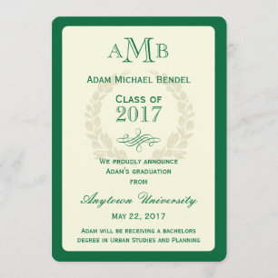 Green Elegant Monogram Graduation Announcement