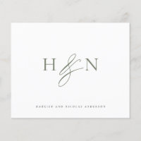 Green Elegant Monogram Wedding Thank You Card