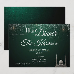 Green Elegant Mosque Ramadan Iftar Party  Invit Invitation
