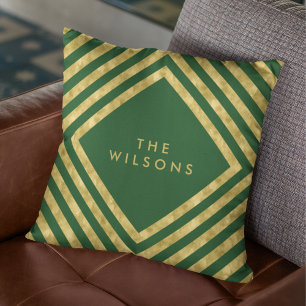 Green Elegant Name Geometric Square Lines Pattern Cushion