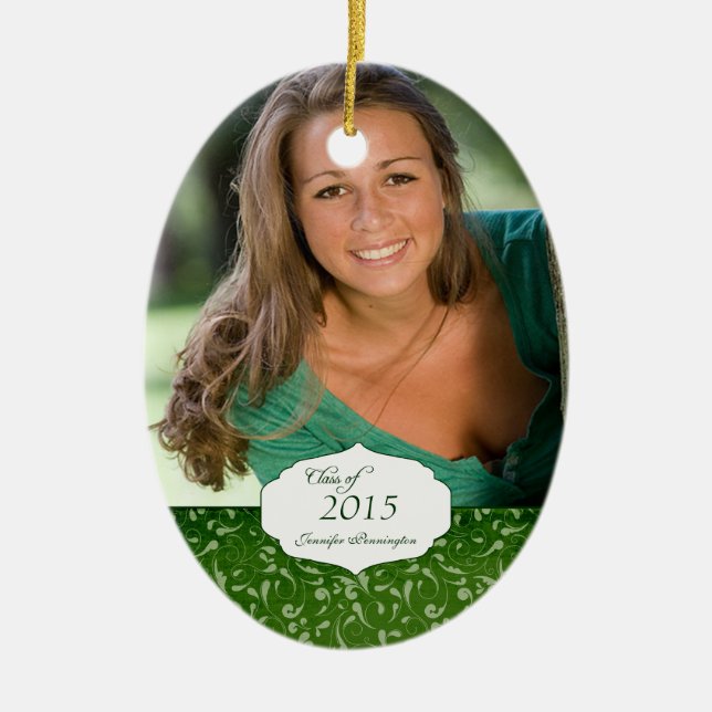 Green elegant pattern graduation photo ornament (Front)
