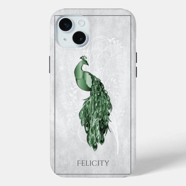 Green Elegant Peacock Case-Mate iPhone Case (Back)