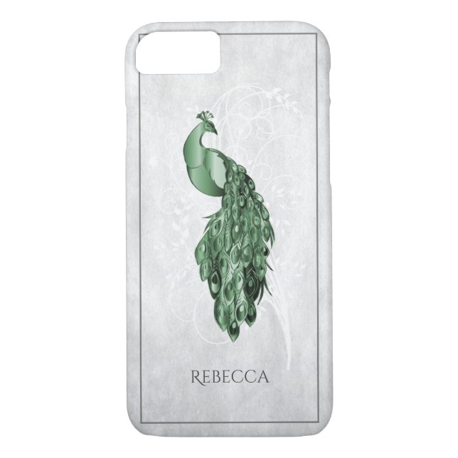 Green Elegant Peacock Personalised Case-Mate iPhone Case (Back)