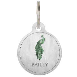 Green Elegant Peacock Round Pet Tag