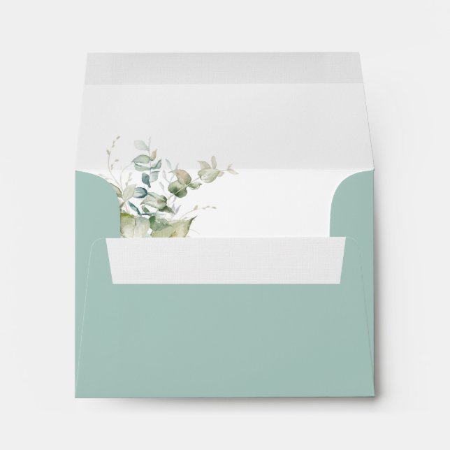 Green, Elegant RSVP Greenery Eucalyptus Envel Envelope (Back (Bottom))