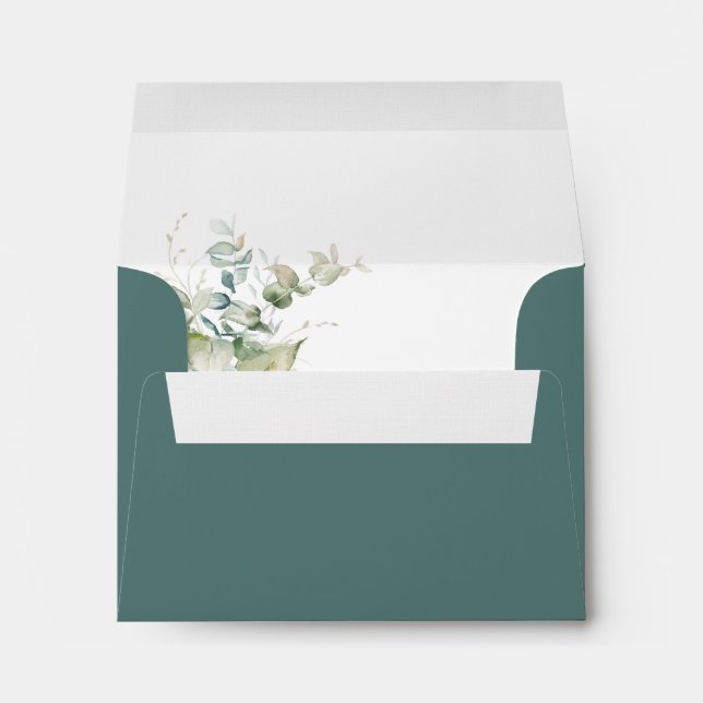 Green, Elegant RSVP Greenery Eucalyptus Envelope (Back (Bottom))