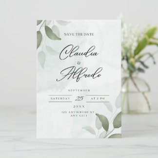 Green Elegant Save the Date Card Invitation