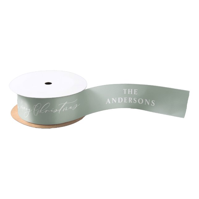 green elegant script Christmas personalized rustic Satin Ribbon (Spool)