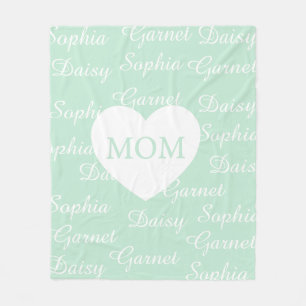 Green Elegant Script Family Names Monogram Heart Fleece Blanket