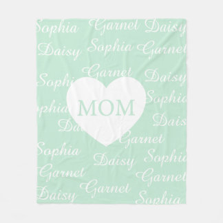 Green Elegant Script Family Names Monogram Heart Fleece Blanket