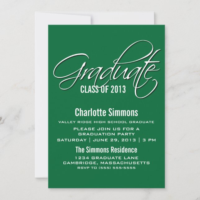 Green Elegant Script Graduation Invite (Front)