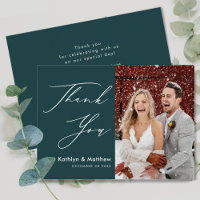 Green Elegant Script Modern Photo Simple Wedding