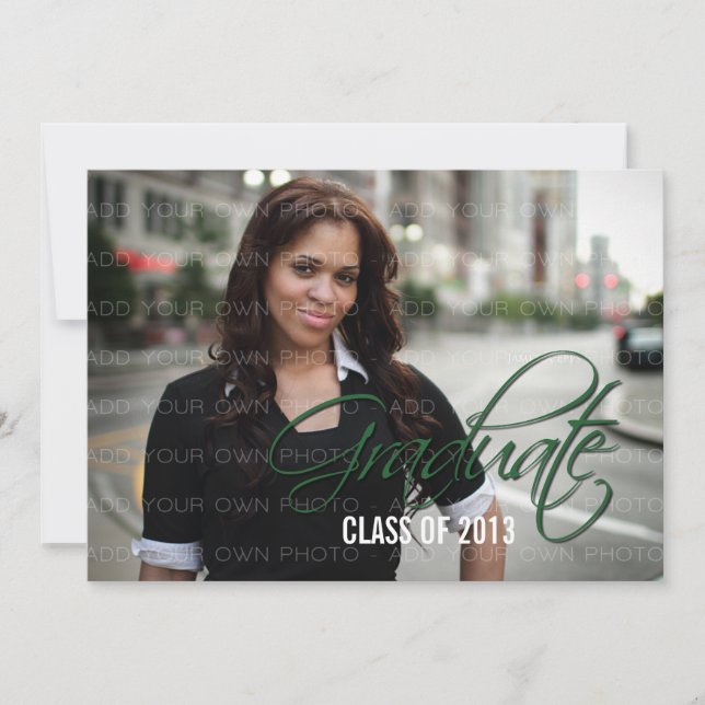 Green Elegant Script Photo Graduation Invite (Front)