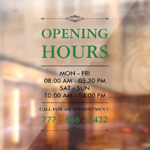 Green Elegant Small Business Opening Hours Number