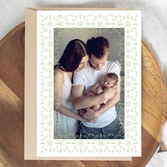 Green Elegant Snowflake Christmas Photo  Holiday Card (Elegant Christmas photo card with winter green snowflake design.)