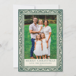 Green Elegant Tile Border Photo Holiday Card