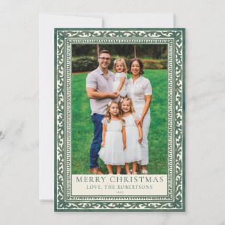Green Elegant Tile Border Photo Holiday Card