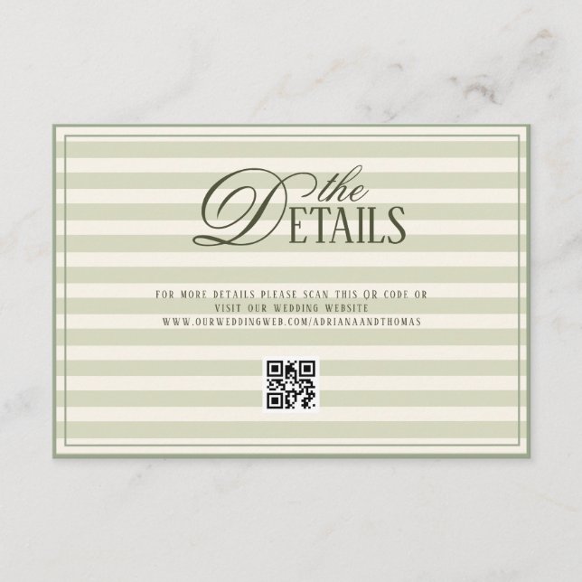 Green Elegant Timeless Wedding QR code Details Enclosure Card (Front)
