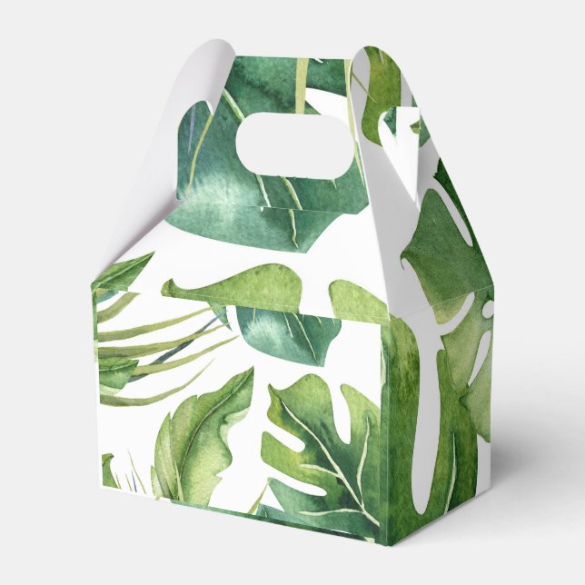 Green Elegant Tropical Summer Palm Leaves Chic Favour Box (Front Side)