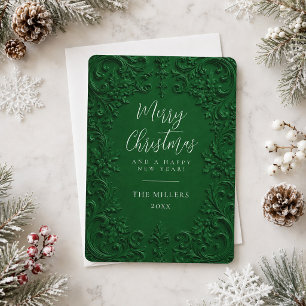 Green Elegant Vintage Baroque Merry Christmas Card