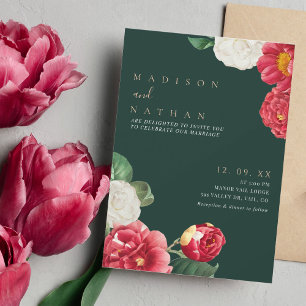 Green Elegant Vintage Floral Wedding Invitation