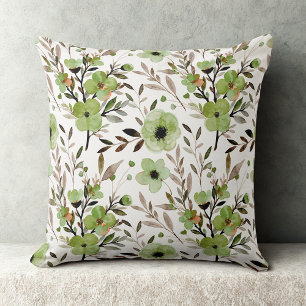 Green Elegant vintage wildflowers floral pattern Cushion