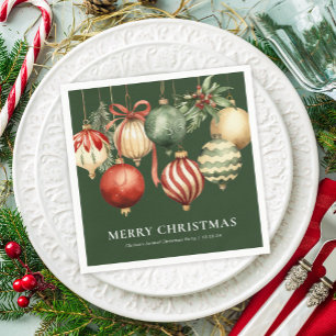 Green Elegant Watercolor Christmas Party Ornaments Napkin