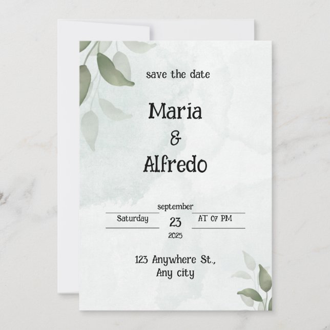 Green Elegant Wedding Invitation (Front)