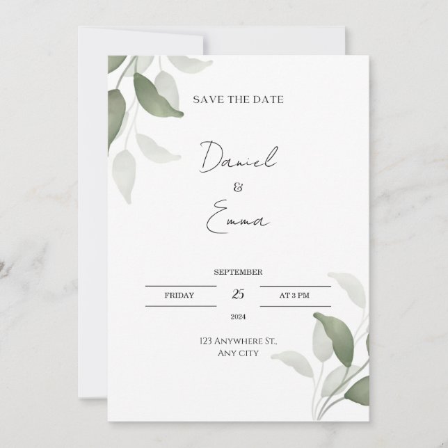 Green Elegant Wedding Invitation (Front)