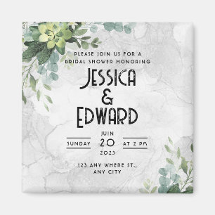 Green Elegant Wedding Watercolor Floral Minimal Magnet