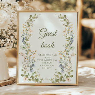 Green Elegant Wildflower Pastel Wedding Guestbook 