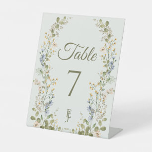 Green Elegant Wildflower Wedding Table Number Pedestal Sign