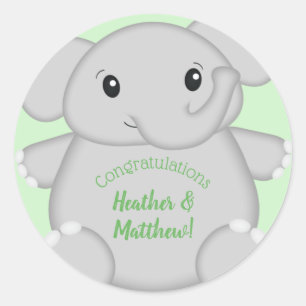 Green Elephant Baby Shower Classic Round Sticker
