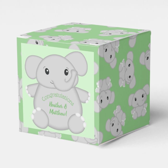 Green Elephant Baby Shower Favour Box (Front Side)