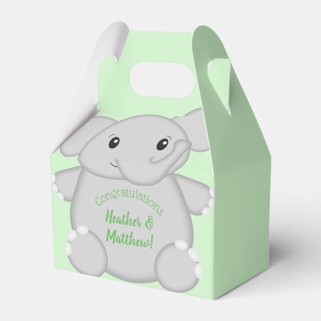 Green Elephant Baby Shower Favour Box (Front Side)