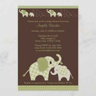 Green ELEPHANT Baby Shower Invitation CE-G Kiss