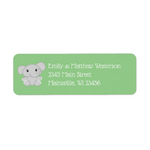 Green Elephant Baby Shower Return Address Label