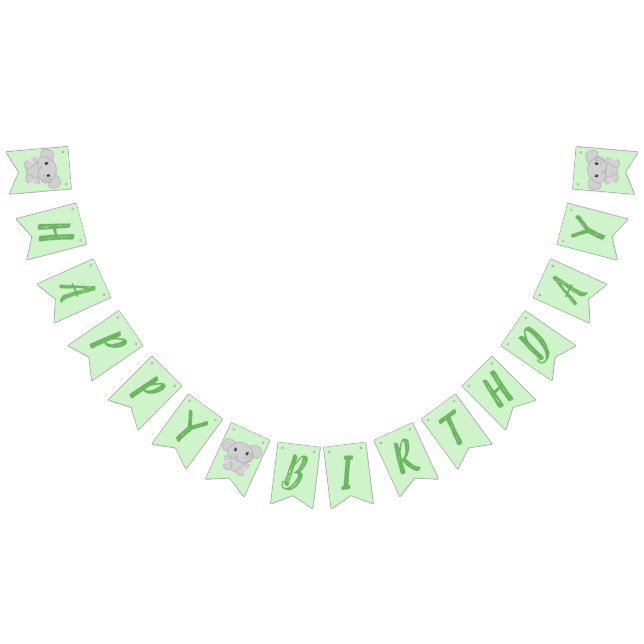Green Elephant Birthday Party Bunting (All)