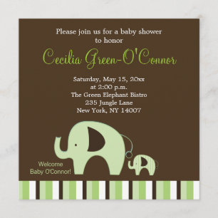 Green Elephant (Boy or Girl Neutral) 5x5 Invite