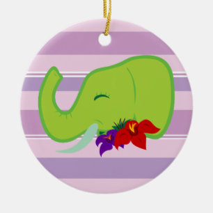 Green Elephant Ceramic Ornament