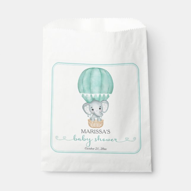 Green Elephant Gender Neutral Baby Shower Favour Bag (Front)
