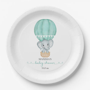 Green Elephant Gender Neutral Baby Shower Paper Plate