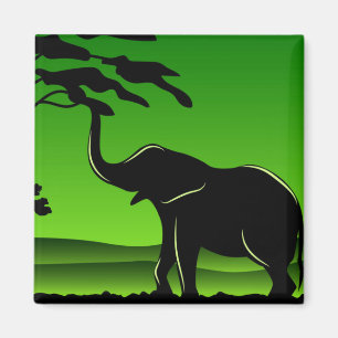 Green Elephant Silhouette Artwork Magnet