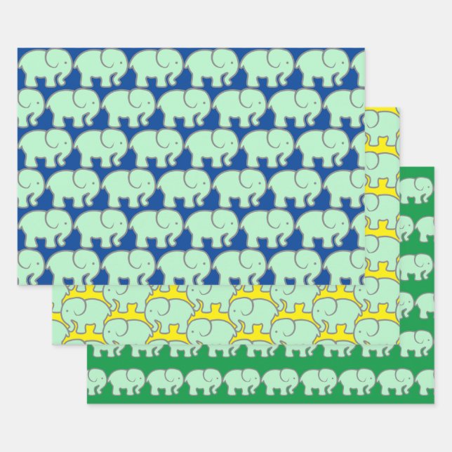 Green Elephants Design Wrapping Paper (Set)