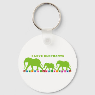 Green Elephants Walking Key Ring