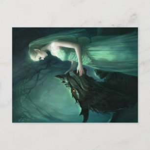 Green Elf and Dragon Postcard Fantasy Art