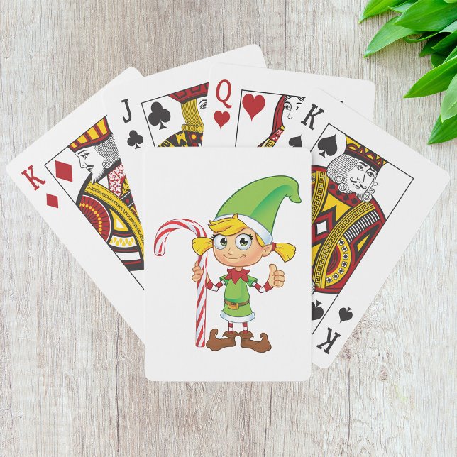 Green Elf Girl With Candy Cane Playing Cards (Creator Uploaded)