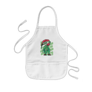 Green Elf with Santa Hat Kids Apron